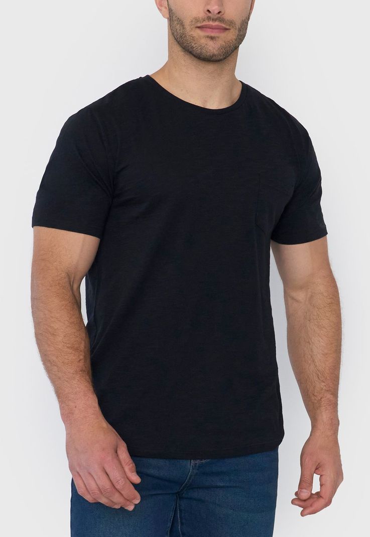 Polera Hombre Slub Bolsillo Negro Corona-2