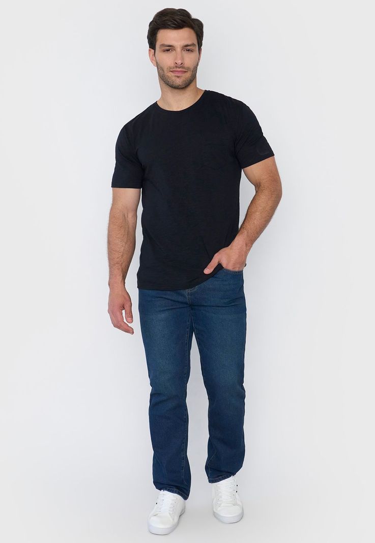Polera Hombre Slub Bolsillo Negro Corona-3