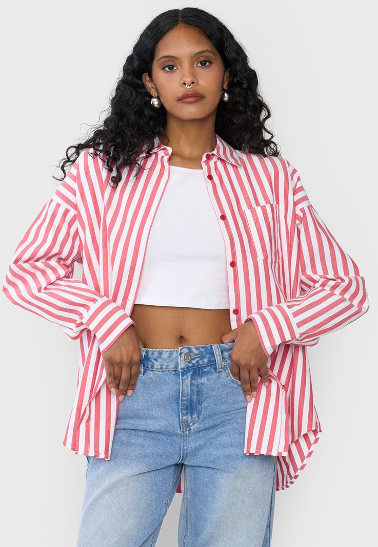 Blusa Mujer Camisera Rayas Rojo Corona-0