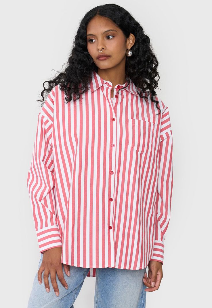Blusa Mujer Camisera Rayas Rojo Corona-2