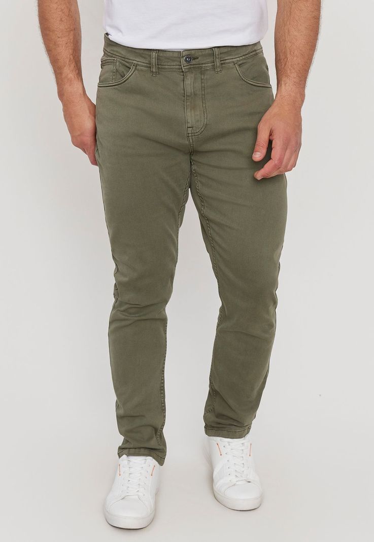 Pantalón Hombre Slim Fit Verde 5 Pocket Corona-1