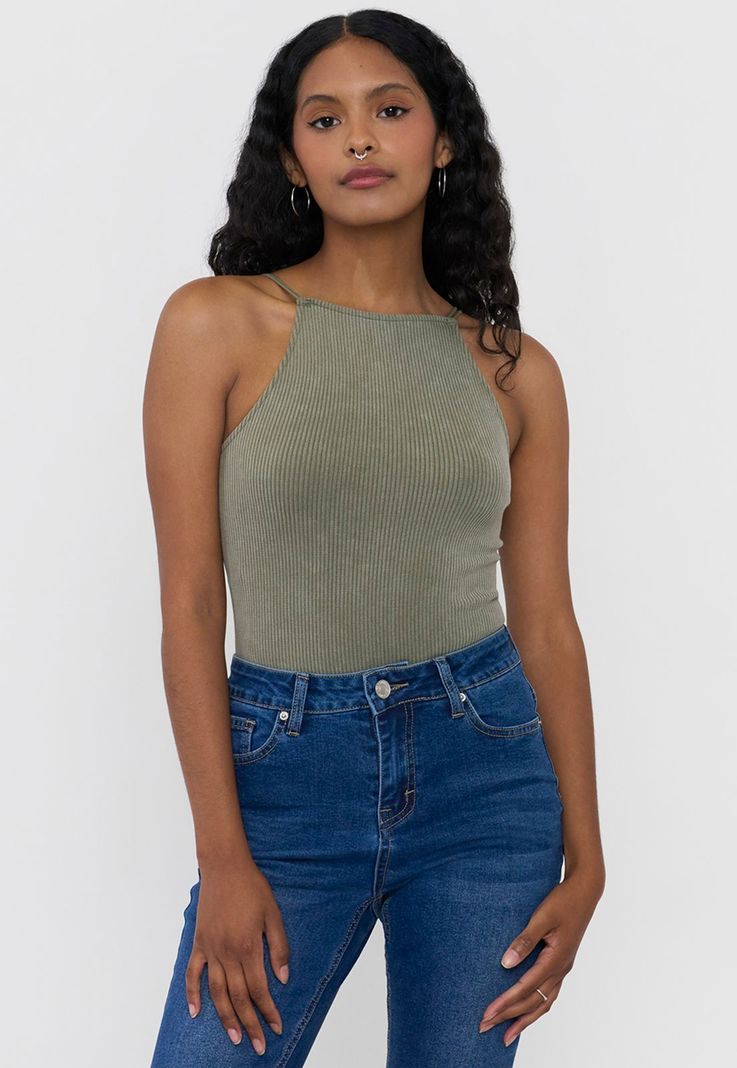Body Mujer Halter Sin Mangas Verde Corona-0