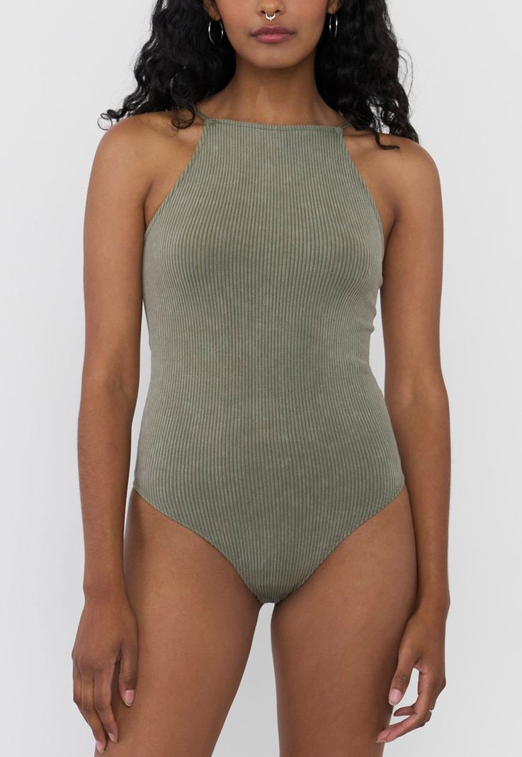 Body Mujer Halter Sin Mangas Verde Corona-2