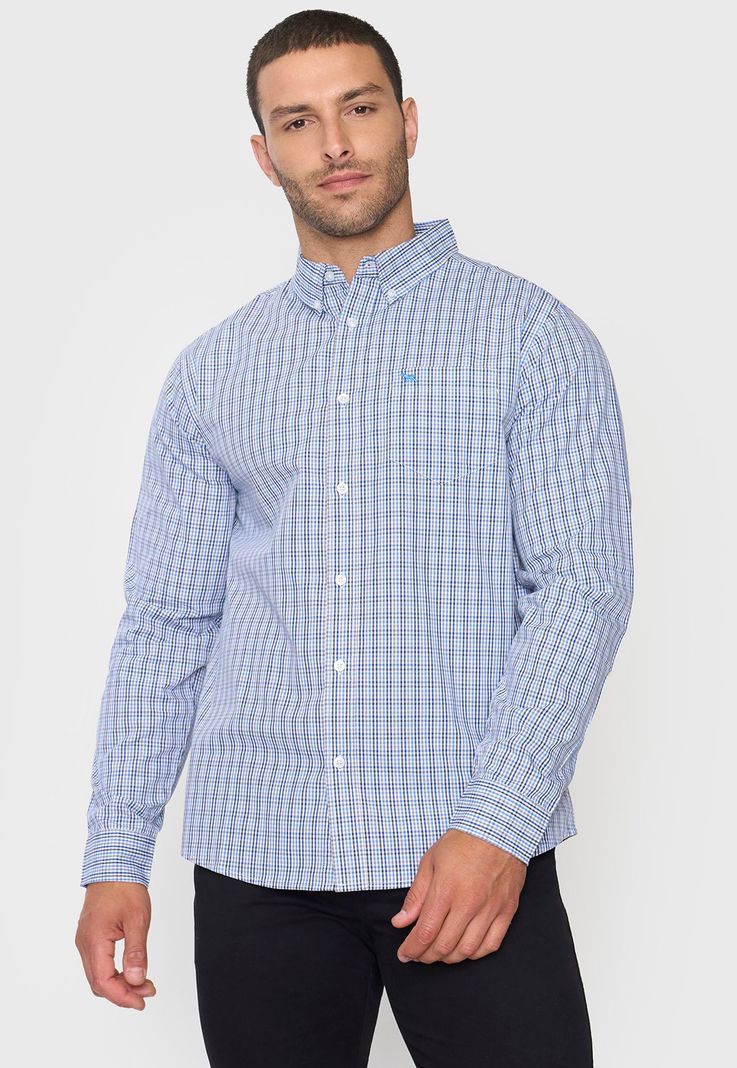 Camisa Hombre Escocesa Celeste Corona-0