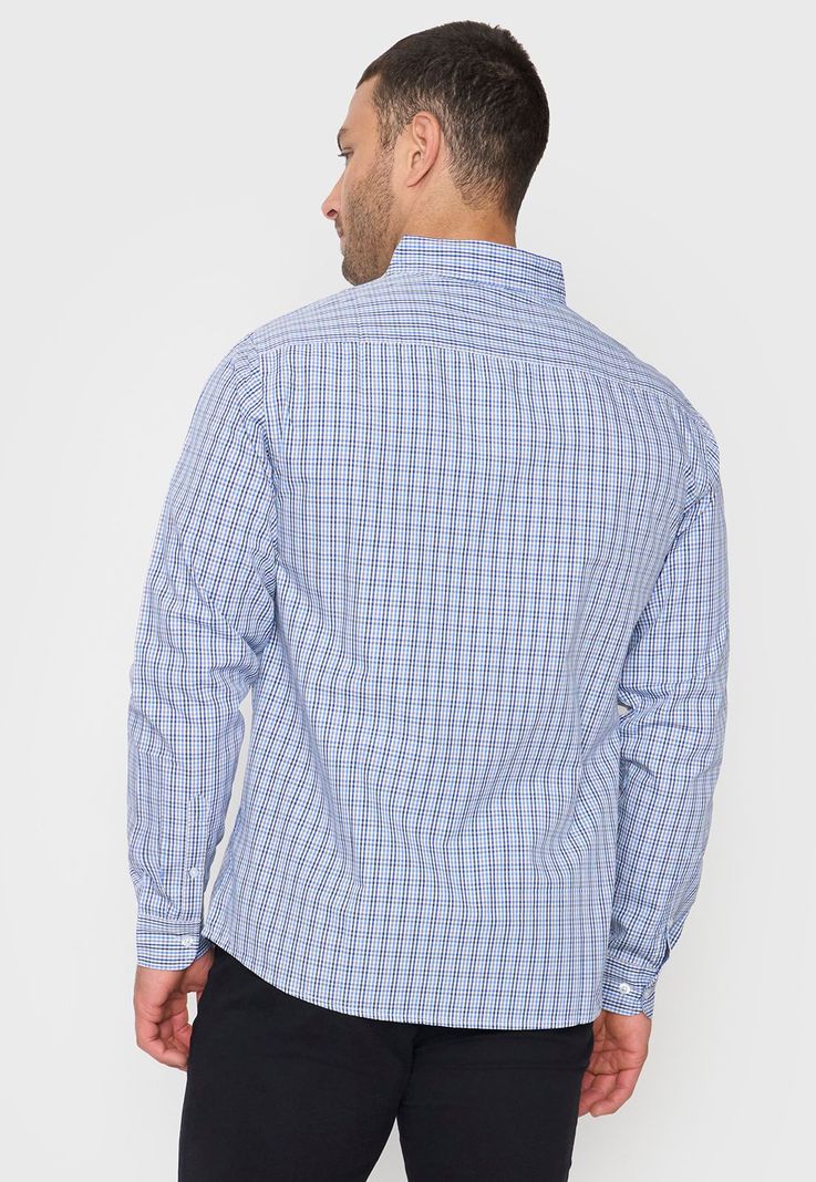 Camisa Hombre Escocesa Celeste Corona-1