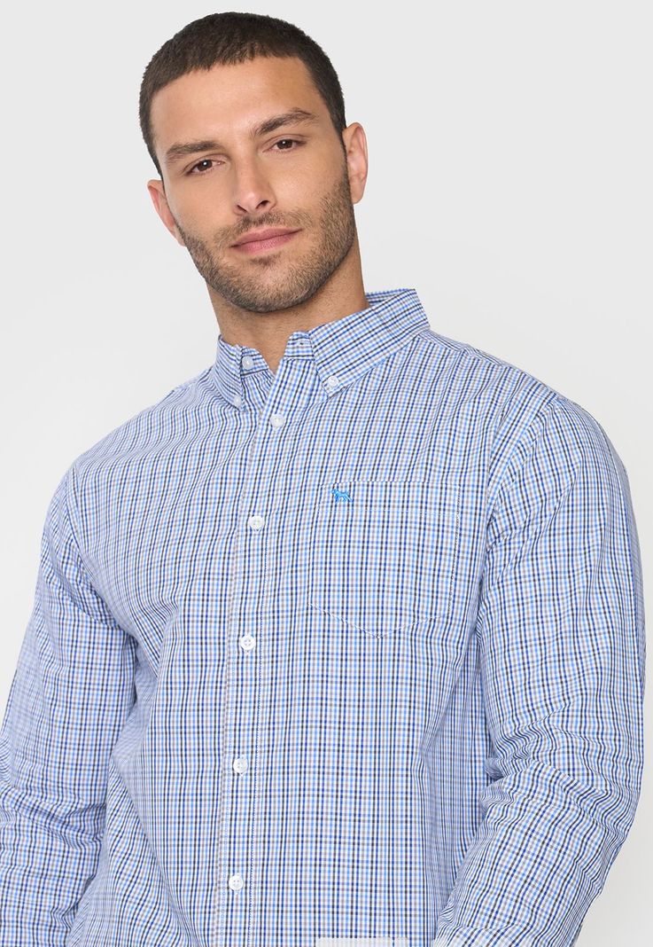 Camisa Hombre Escocesa Celeste Corona-2