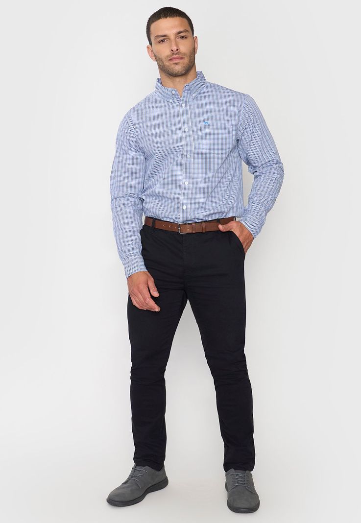Camisa Hombre Escocesa Celeste Corona-3