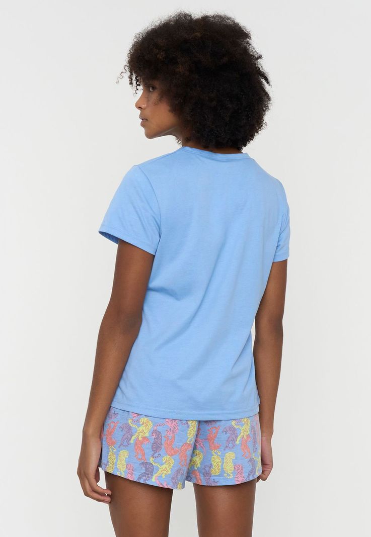 Pijama Mujer Corto Básico Celeste Tigres Corona-1