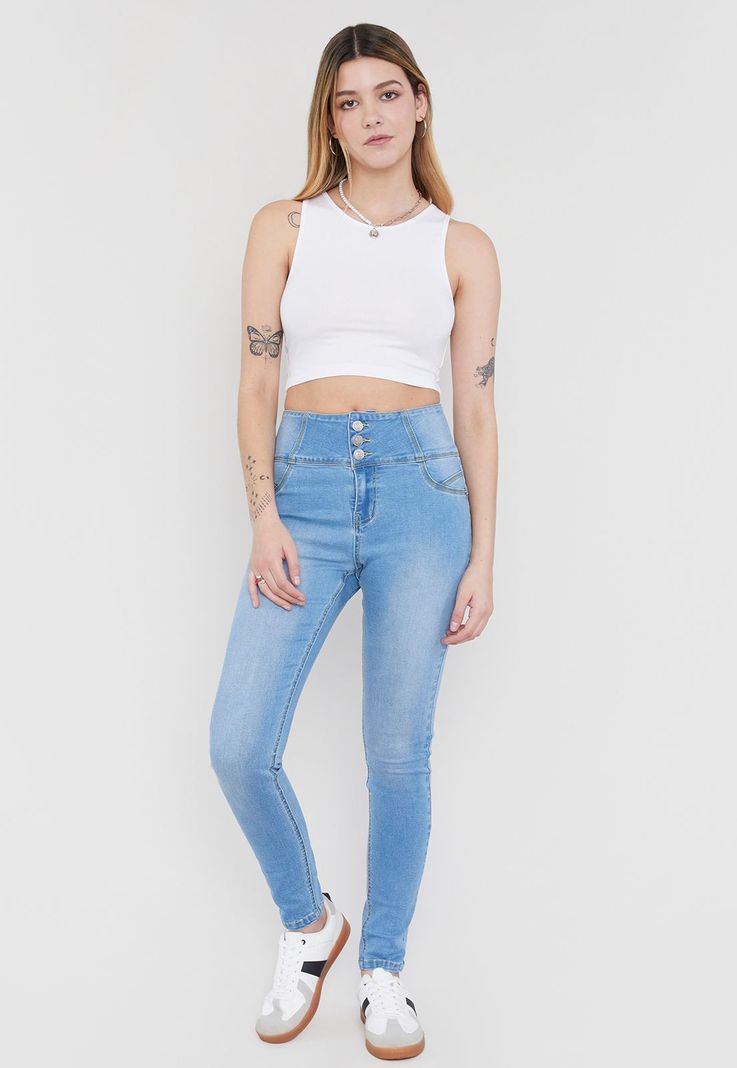 Jeans Mujer Push Up 3 Botones Azul C Corona-0