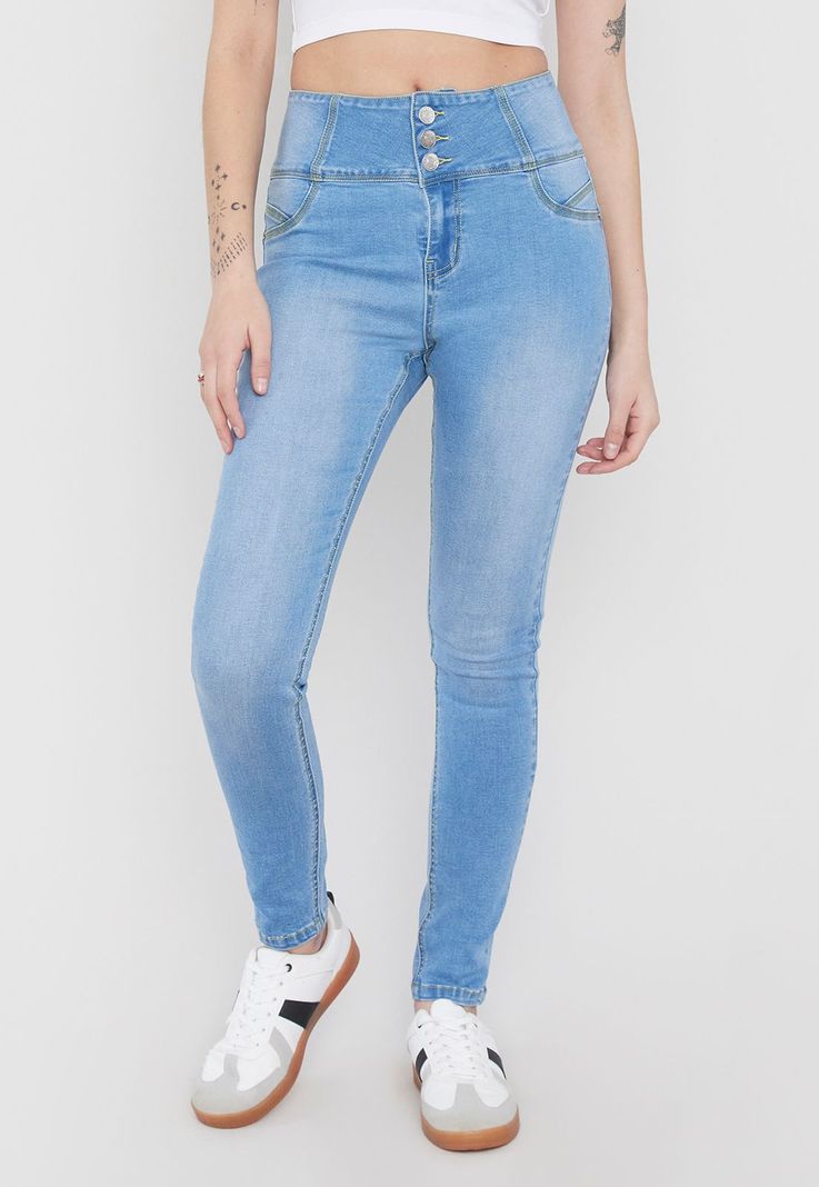 Jeans Mujer Push Up 3 Botones Azul C Corona-1