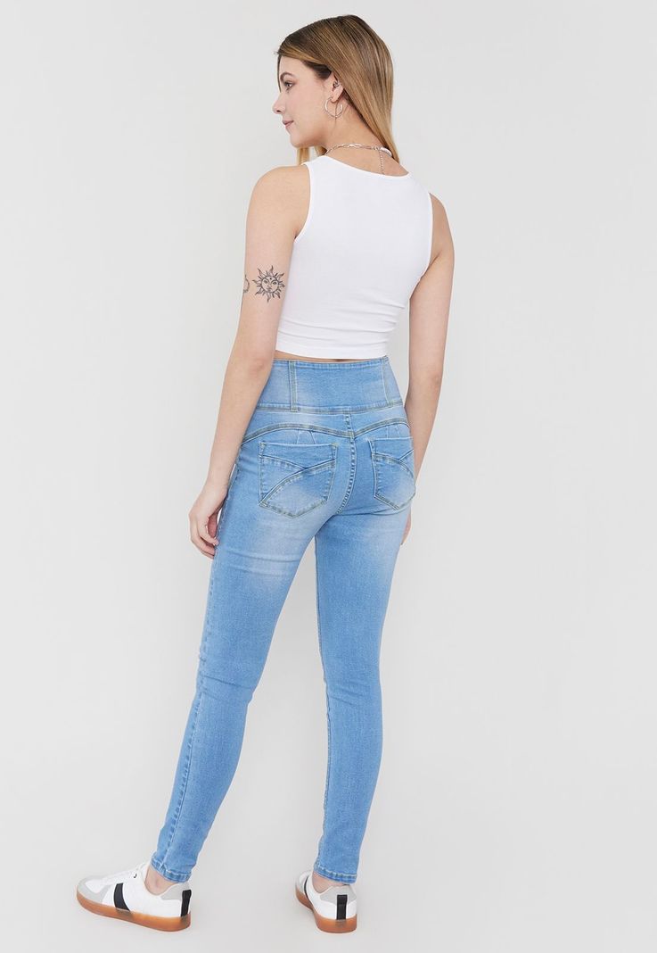 Jeans Mujer Push Up 3 Botones Azul C Corona-2