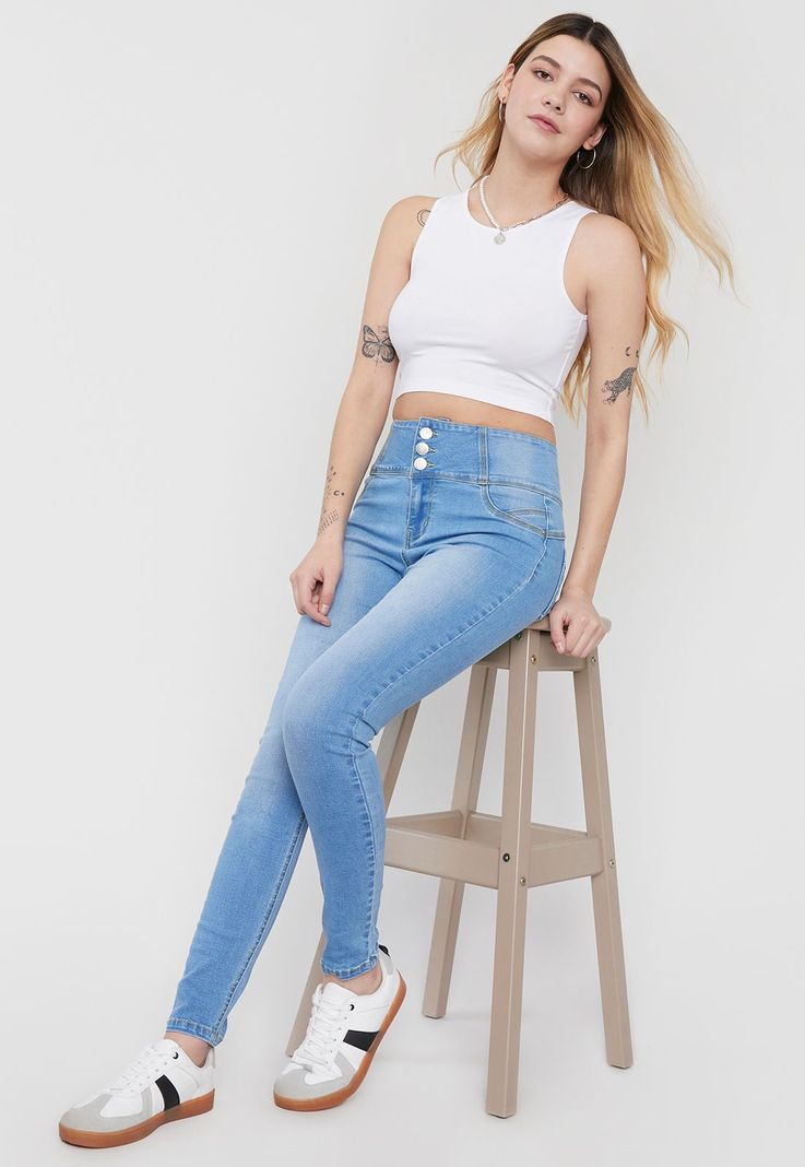 Jeans Mujer Push Up 3 Botones Azul C Corona-3
