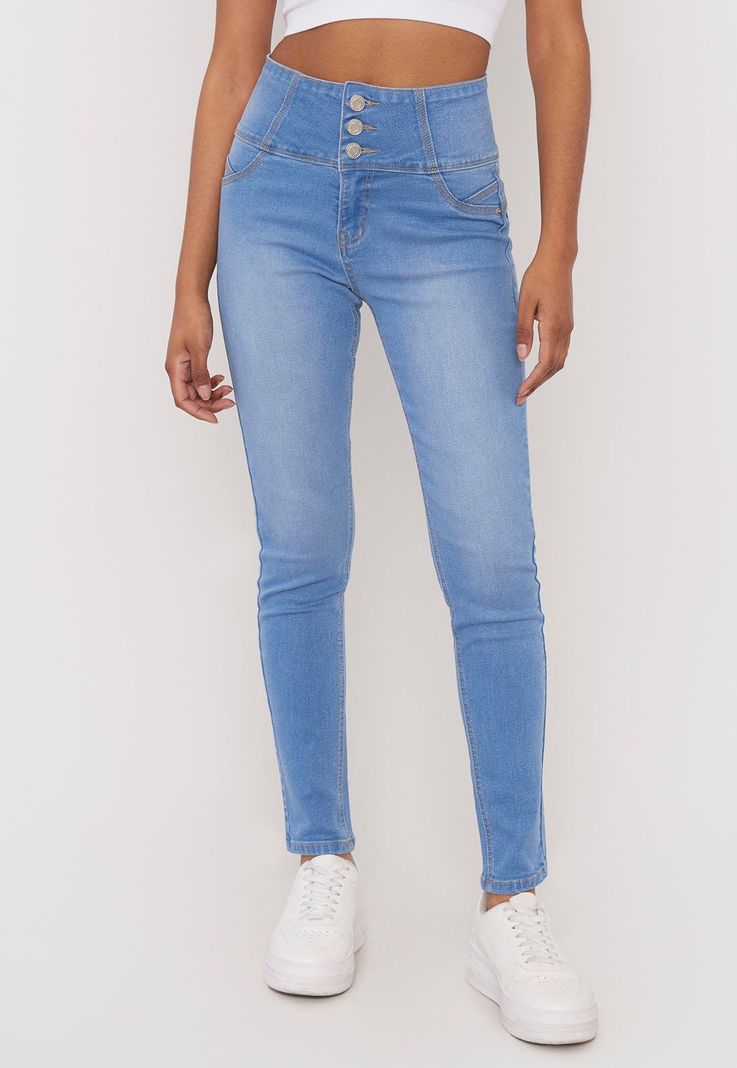 Jeans Mujer Push Up 3 Botones Azul Claro Corona-0