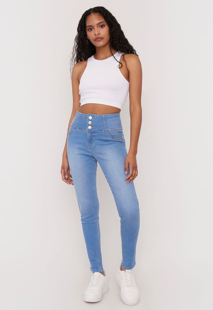 Jeans Mujer Push Up 3 Botones Azul Claro Corona-3