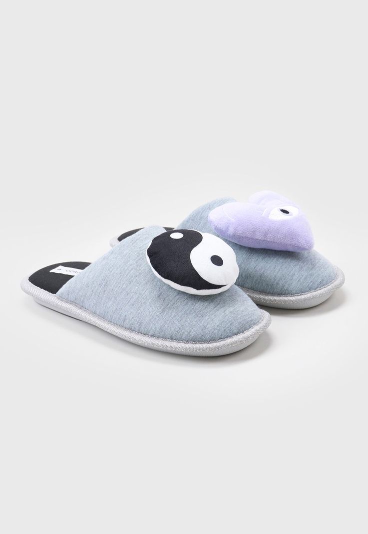Pantufla Mujer Aplicación Gris Corona-0