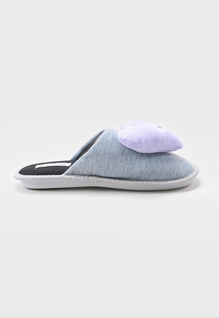 Pantufla Mujer Aplicación Gris Corona-1