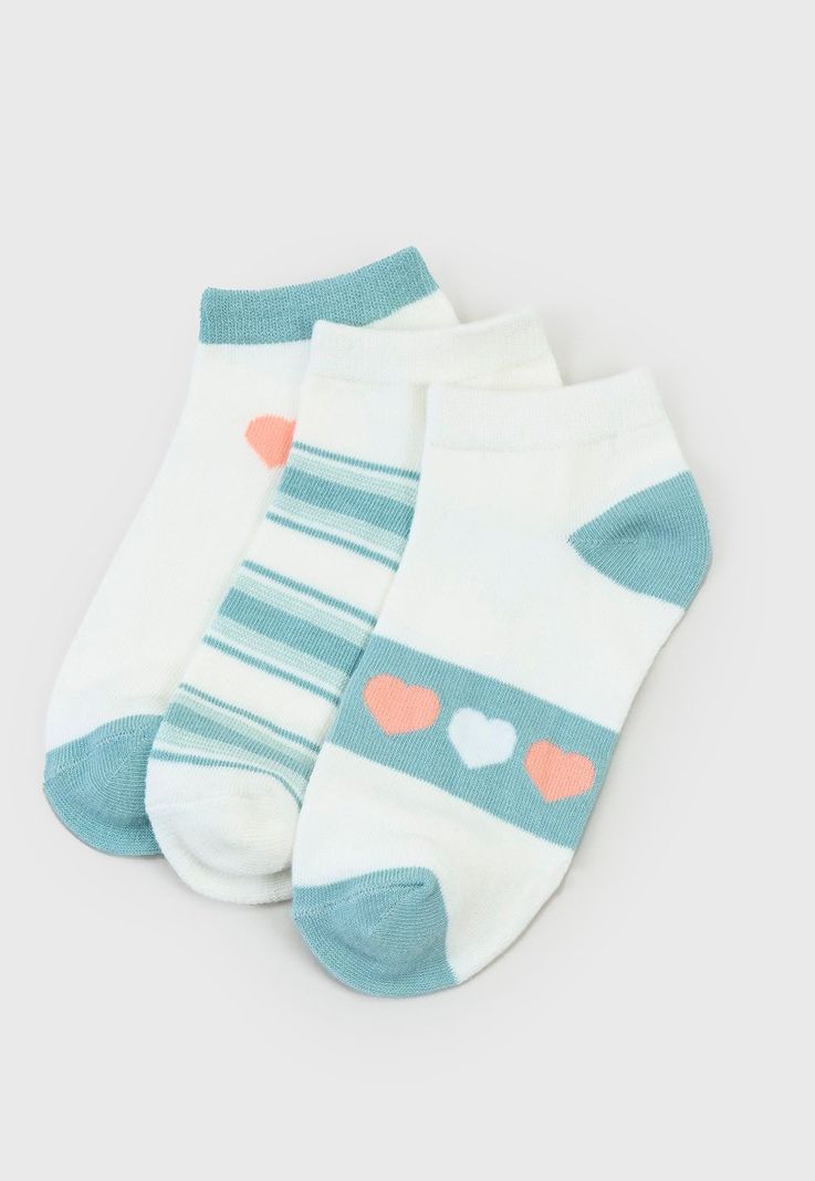 Calcetines Mujer Tripack Cortos Blanco/Celeste Corona-0