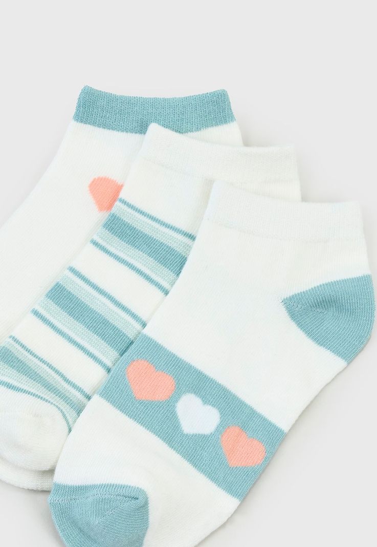 Calcetines Mujer Tripack Cortos Blanco/Celeste Corona-1