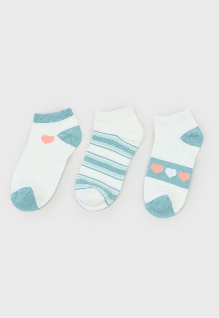 Calcetines Mujer Tripack Cortos Blanco/Celeste Corona-2