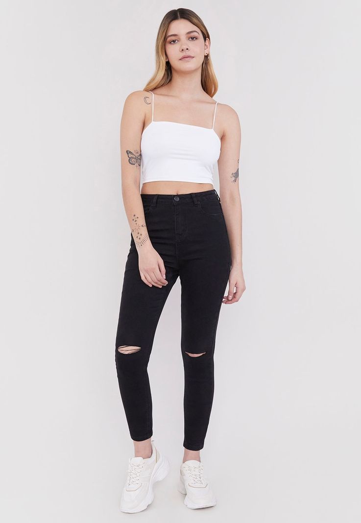 Jeans Mujer Skinny Negro Destroyed Negro Corona-0