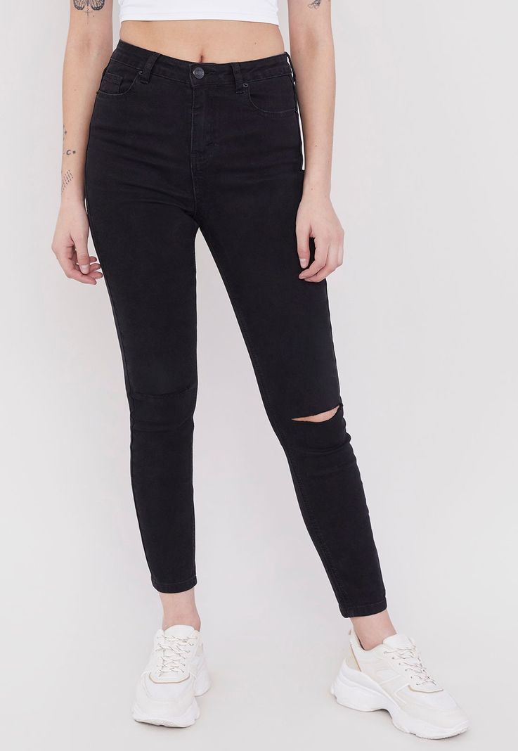 Jeans Mujer Skinny Negro Destroyed Negro Corona-1
