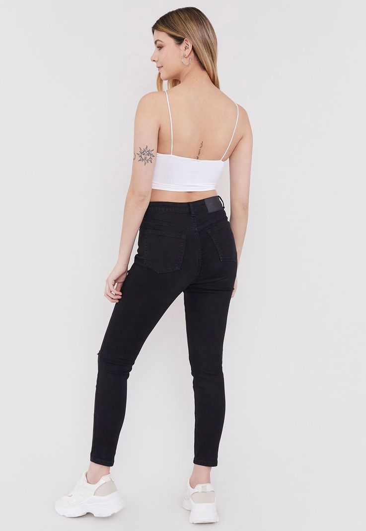 Jeans Mujer Skinny Negro Destroyed Negro Corona-2