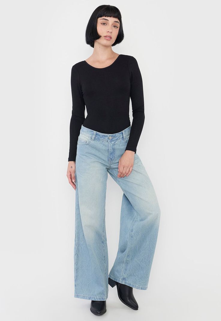 Jeans Mujer Wide Leg Fit Low Rise Azul Claro Corona-0