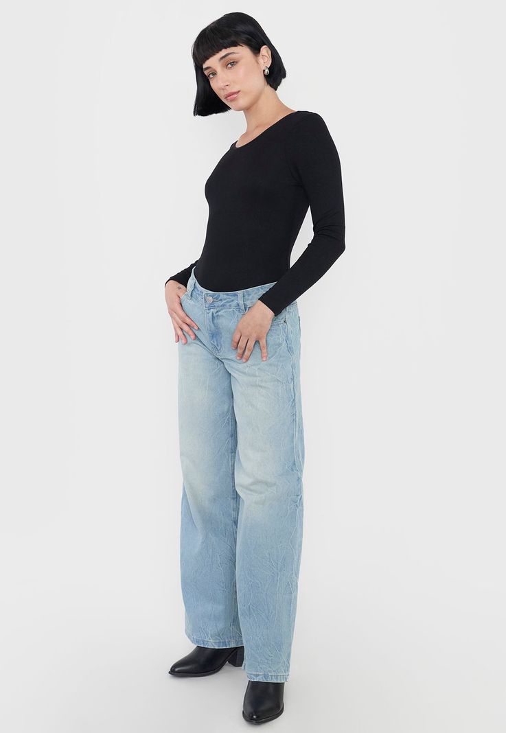 Jeans Mujer Wide Leg Fit Low Rise Azul Claro Corona-3