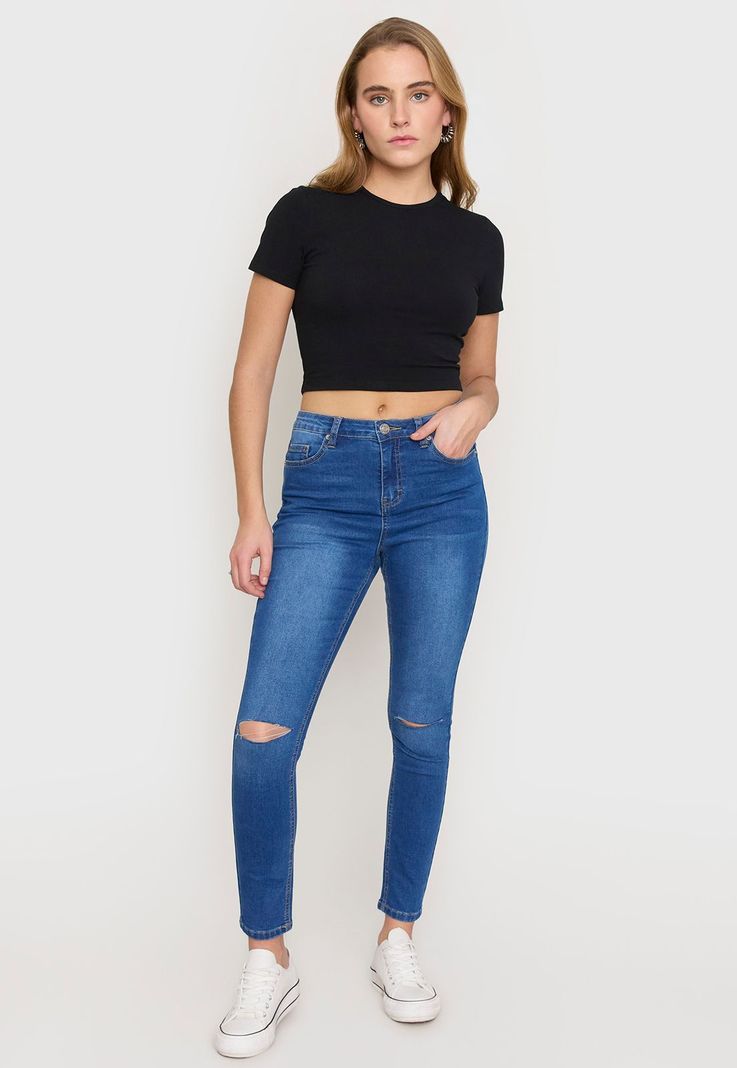 Jeans Mujer Skinny Roturas Azul Oscuro Corona-0