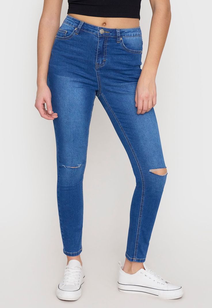 Jeans Mujer Skinny Roturas Azul Oscuro Corona-1