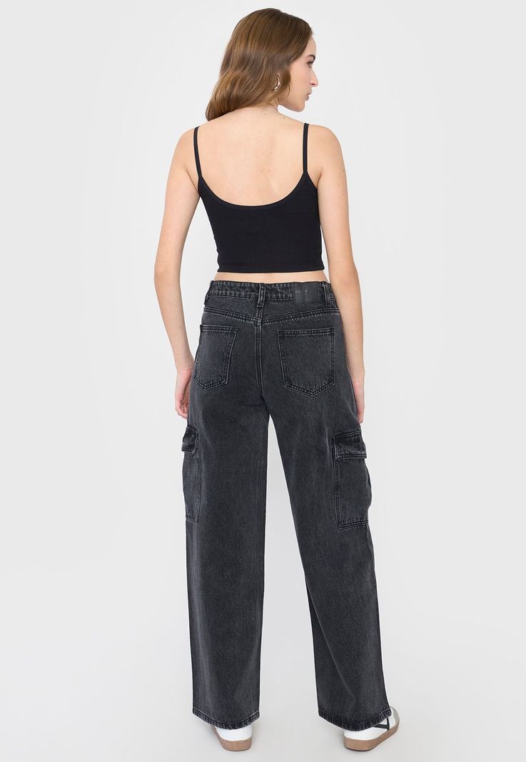 Jeans Mujer Cargo Straight Fit Color Negro Corona-2