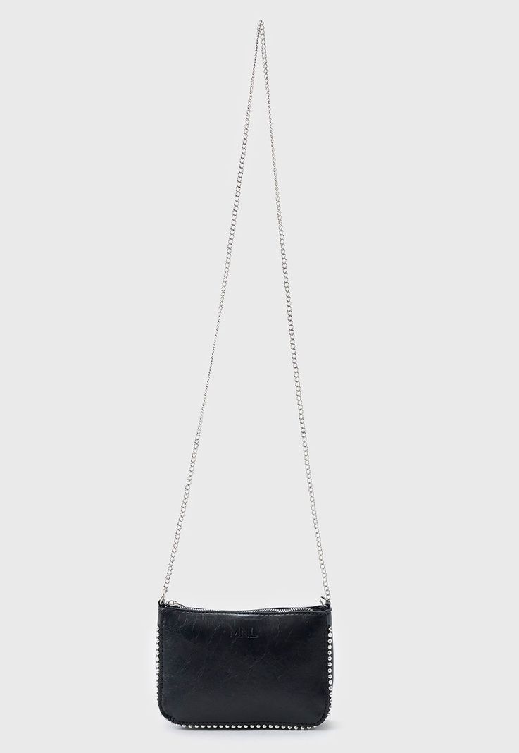 Bandolera Mujer Metalizada Perlas Negra Corona-0