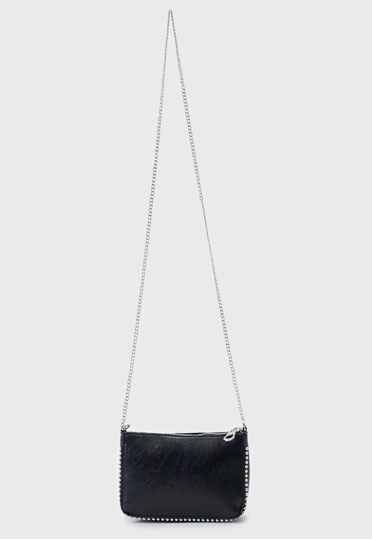 Bandolera Mujer Metalizada Perlas Negra Corona-1