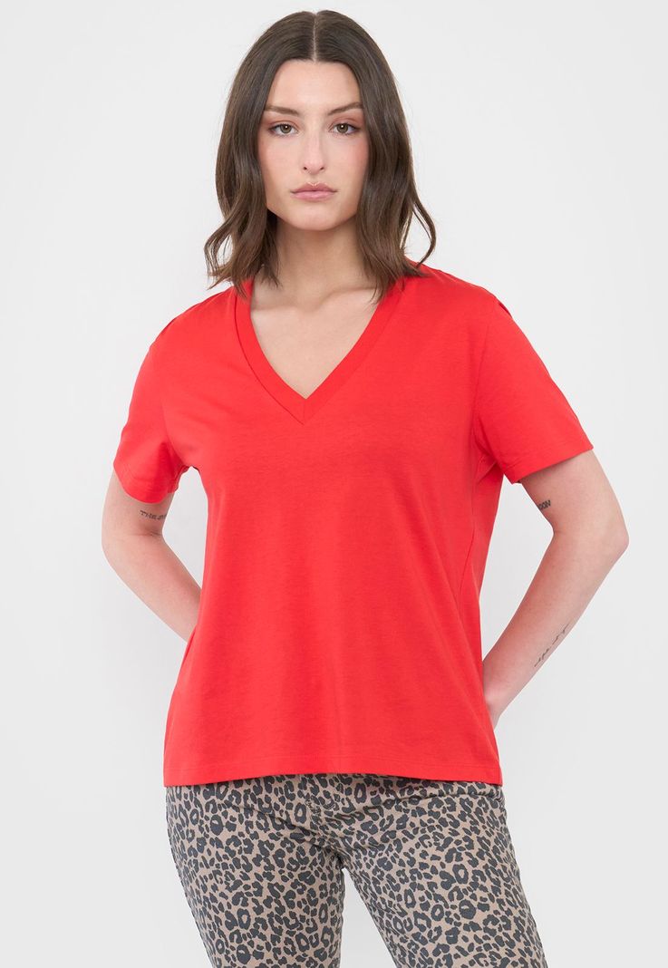 Polera Mujer V-Neck Esencial Rojo Corona-0