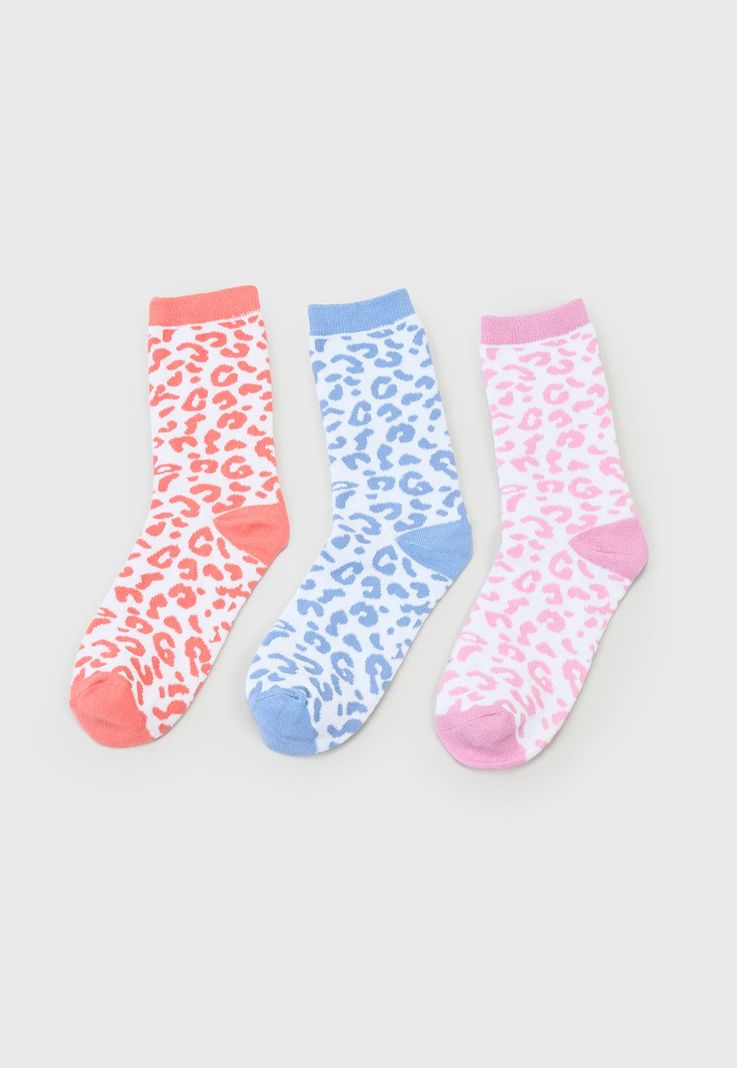 Calcetines Mujer Tripack Largos Blanco Animal Print Corona-2