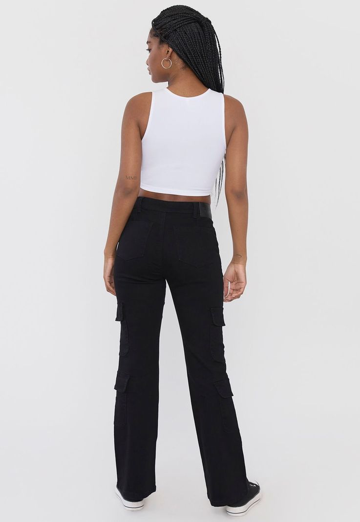 Jeans Mujer Flare Cargo Negro Corona-2