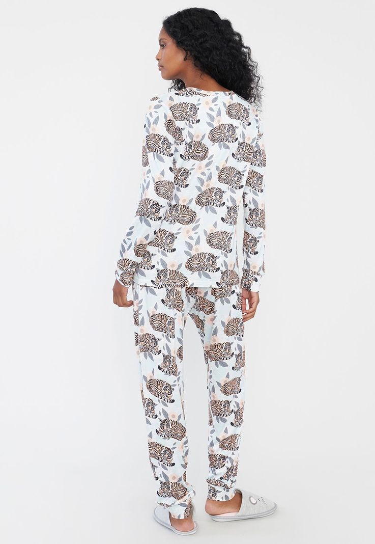 Pijama Mujer Full Print Polypeach Gris Corona-1