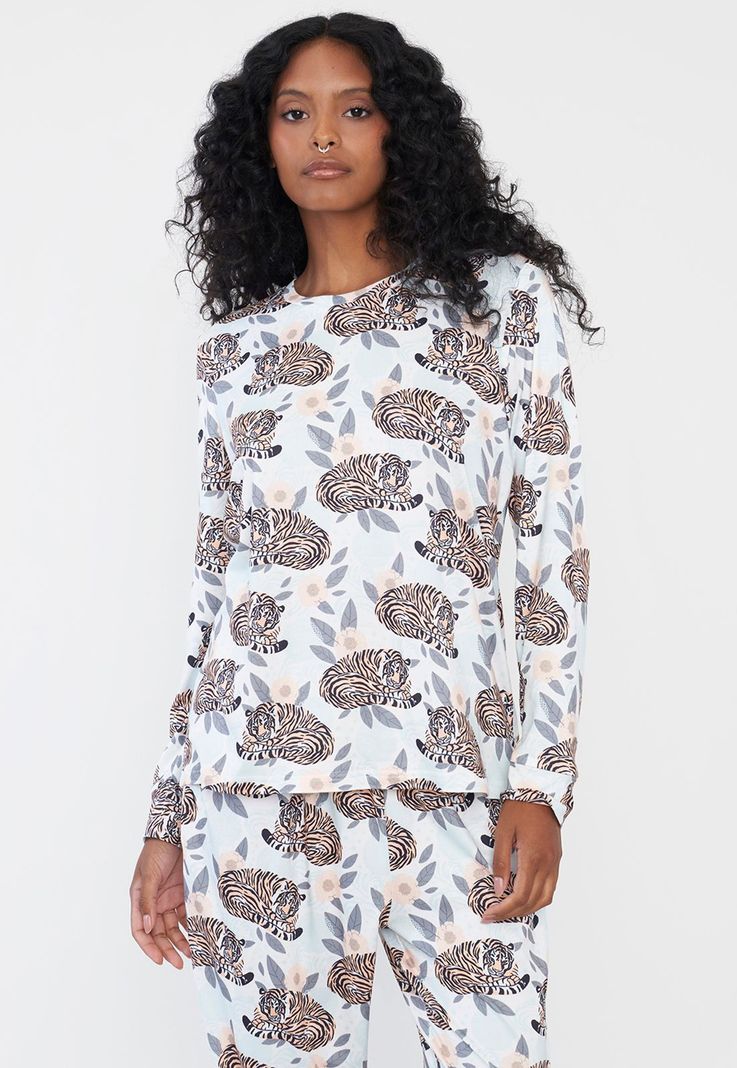 Pijama Mujer Full Print Polypeach Gris Corona-2