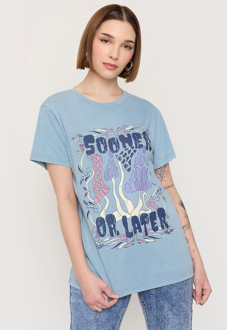 Polera Mujer Fun Oversize Celeste Corona-0