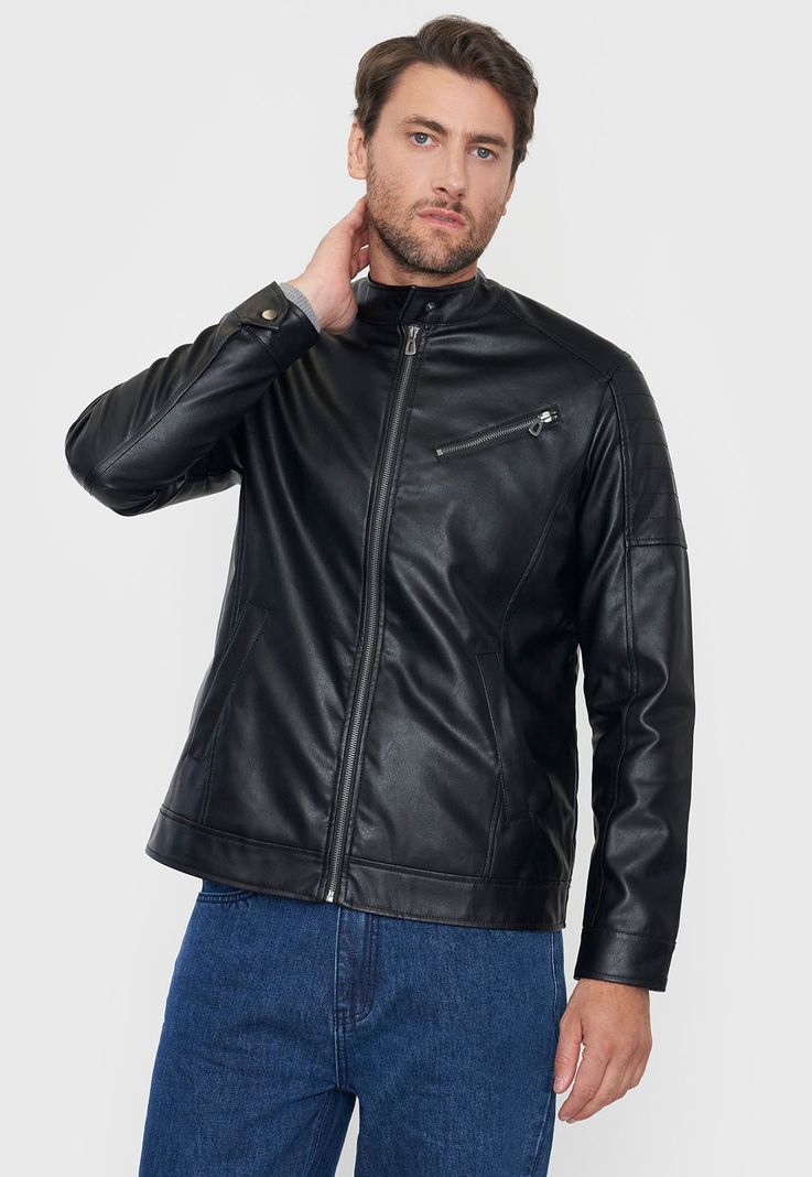 Casaca Hombre Ecocuero Rock Negro Corona-0