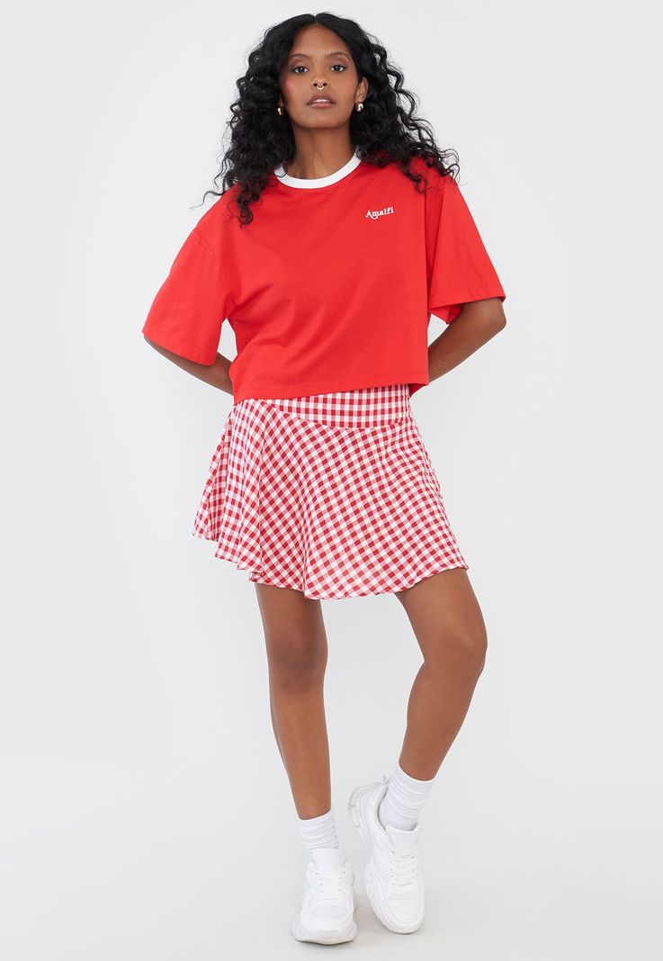 Falda Mujer Vichy Rojo Corona-0