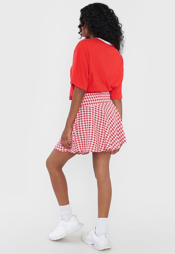 Falda Mujer Vichy Rojo Corona-2