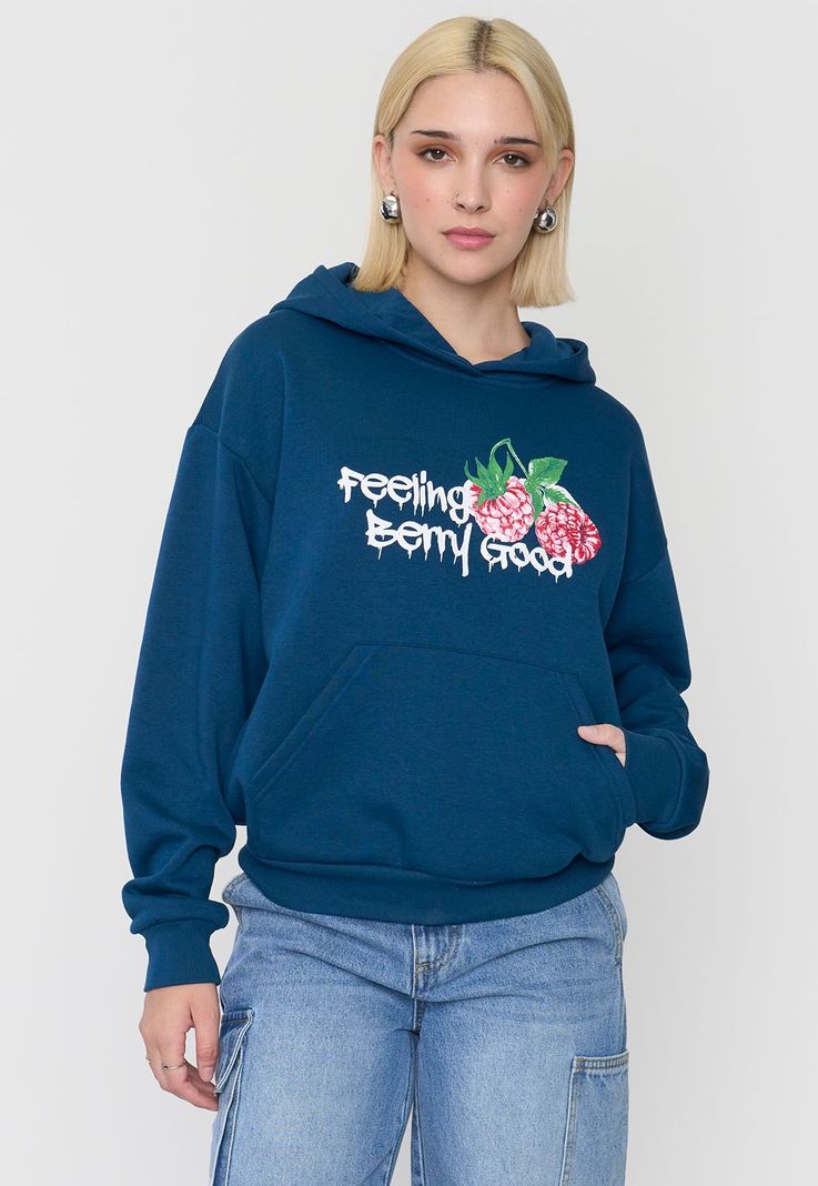 Polerón Mujer Hoodie Print Azul Corona-0
