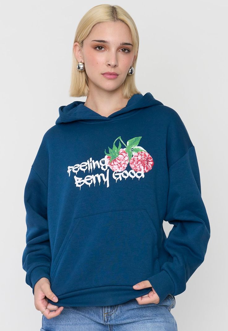 Polerón Mujer Hoodie Print Azul Corona-2