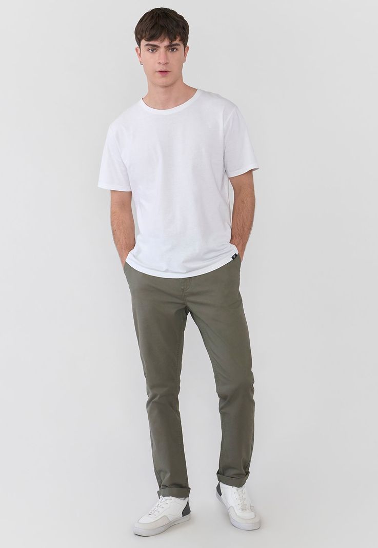 Pantalón Hombre Chino Color Verde Musgo Corona-0