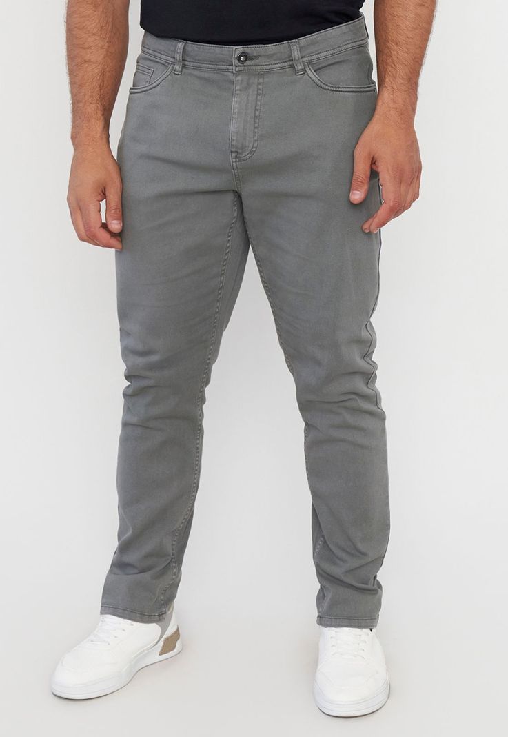Pantalón Hombre Slim Fit Liso 5 Pocket Gris Corona-1