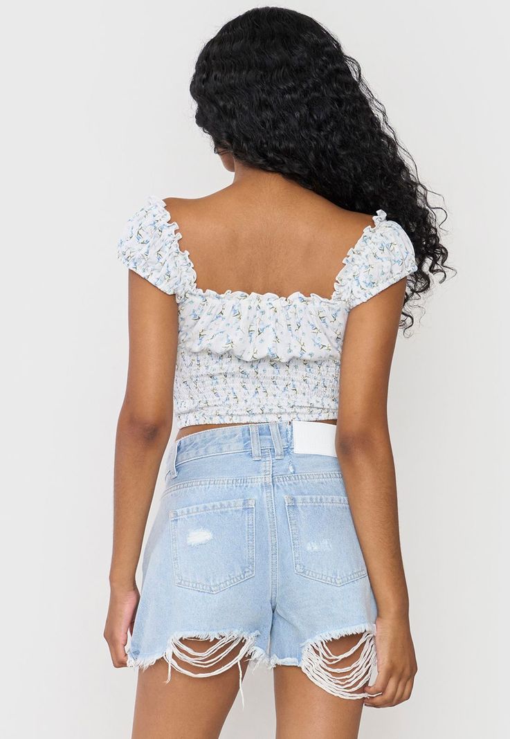 Blusa Mujer Off Shoulder Amarras Print Blanco Corona-1