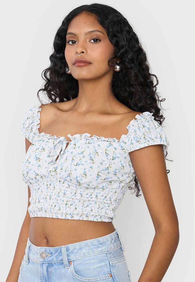 Blusa Mujer Off Shoulder Amarras Print Blanco Corona-2