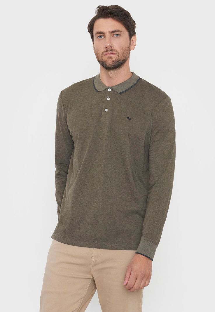 Polera Hombre Polo Piqué M/L Color Musgo Corona-0