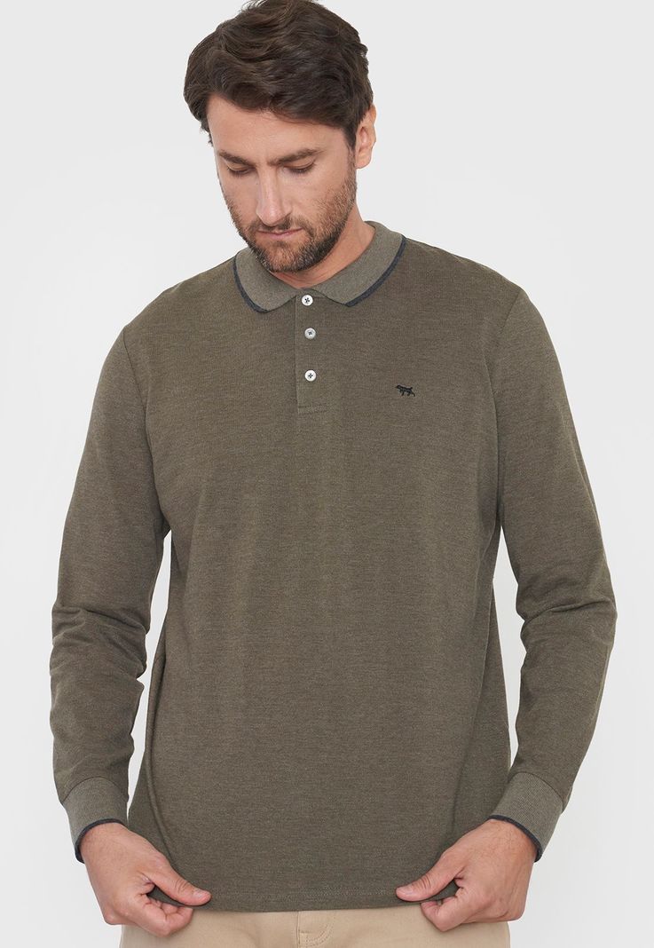 Polera Hombre Polo Piqué M/L Color Musgo Corona-2